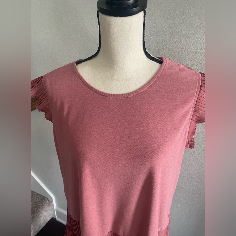 Love Scarlett Pleated Ruffle Sleeve Blouse Pink Size Large - Picture 8 of 9